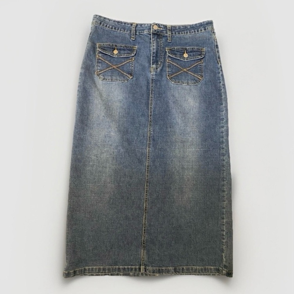 CJ Jeans size 13 women’s long Y2K blue stretch denim skirt